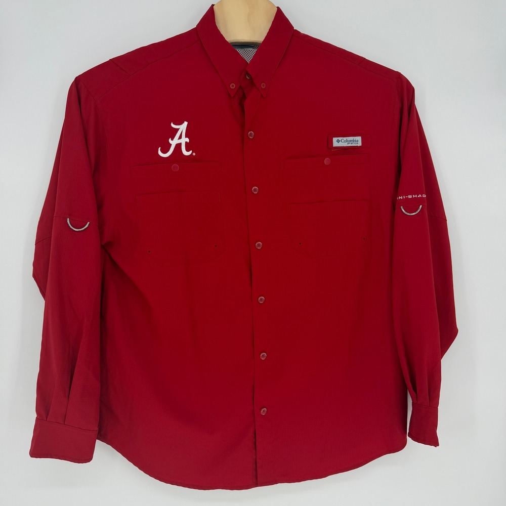 Columbia PFG Alabama Crimson Tide Shirt Mens Large Red Long Sleeve Fishing UPF